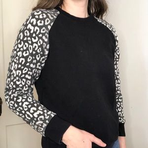 TNA cheetah sleeves crew neck jersey sweater